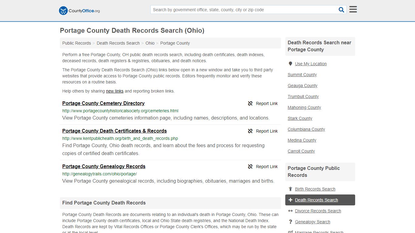 Portage County Death Records Search (Ohio) - County Office