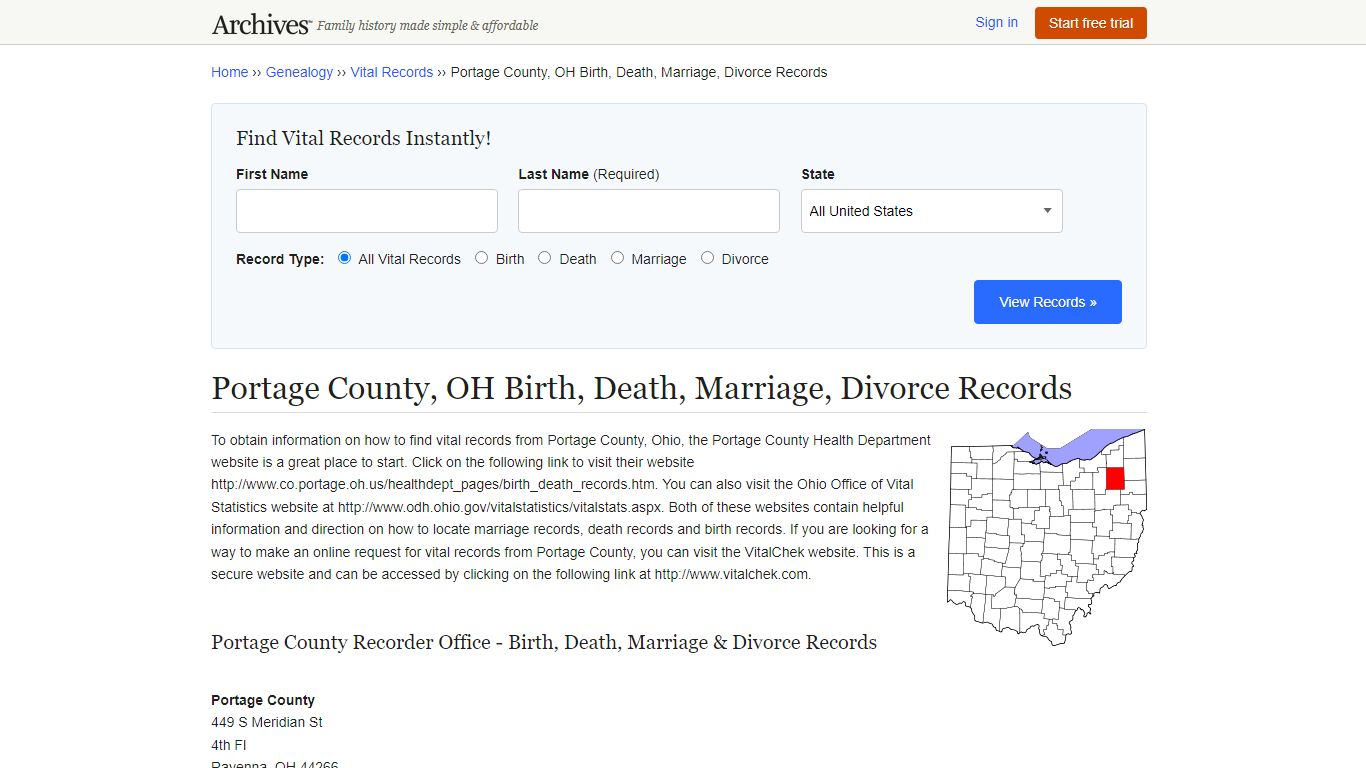 Portage County, OH Birth, Death, Marriage, Divorce Records